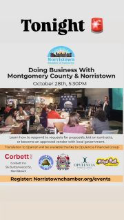 Tonight October 28th at 5:30 PM at Corbett Inc learn how to:

respond to Requests For Proposals,

bid on contracts,

and become an approved vendor with local government

Spanish translation will be available thanks to Opulencia Financial Group — and delicious food will be provided by Venga Pues Colombian Café.

Don’t miss it — come network, learn, and grow your business!

📍 Location: Corbett Inc, 56 Buttonwood St, Norristown, PA
🗓 Date/Time: Tuesday, October 28th | 5:30 PM
