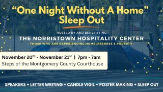 Don’t miss this unique opportunity to sleep out on the steps of the Montgomery County Courthouse - just one night without the comforts of home. Join us from 7pm to 7am this Thursday, November 20th to November 21st in Norristown. A rally with speakers will begin at 8pm.

The “One Night Without a Home” Sleep Out is part of Hunger and Homelessness Awareness Week. This event is an opportunity for participants to spend a night outside to discuss, think, and learn about homelessness. Although one night outside can in no way simulate homelessness, this awareness-raising activity can promote advocacy, awareness, and education.