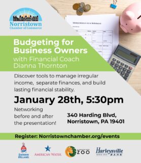 Budgeting looks different when your income isn’t the same every month.

That’s why having the right tools and systems matters.

Join us on January 28th at 5:30pm for Budgeting for Business Owners, led by Financial Coach Dianna Thornton (@enhancingyourfinances). 

This session will walk business owners through practical ways to manage irregular income, separate personal and business finances, and build habits that support long-term stability.

We’ll also be making space to connect with fellow local business owners before and after the presentation, because strong businesses are built in community.

Register at NorristownChamber.org/events